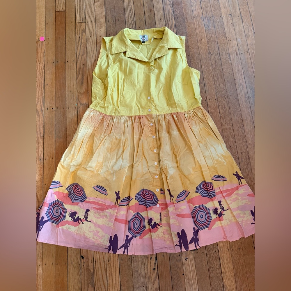 Banned Apparel Yellow Beach Scene Shirt Dress 4x